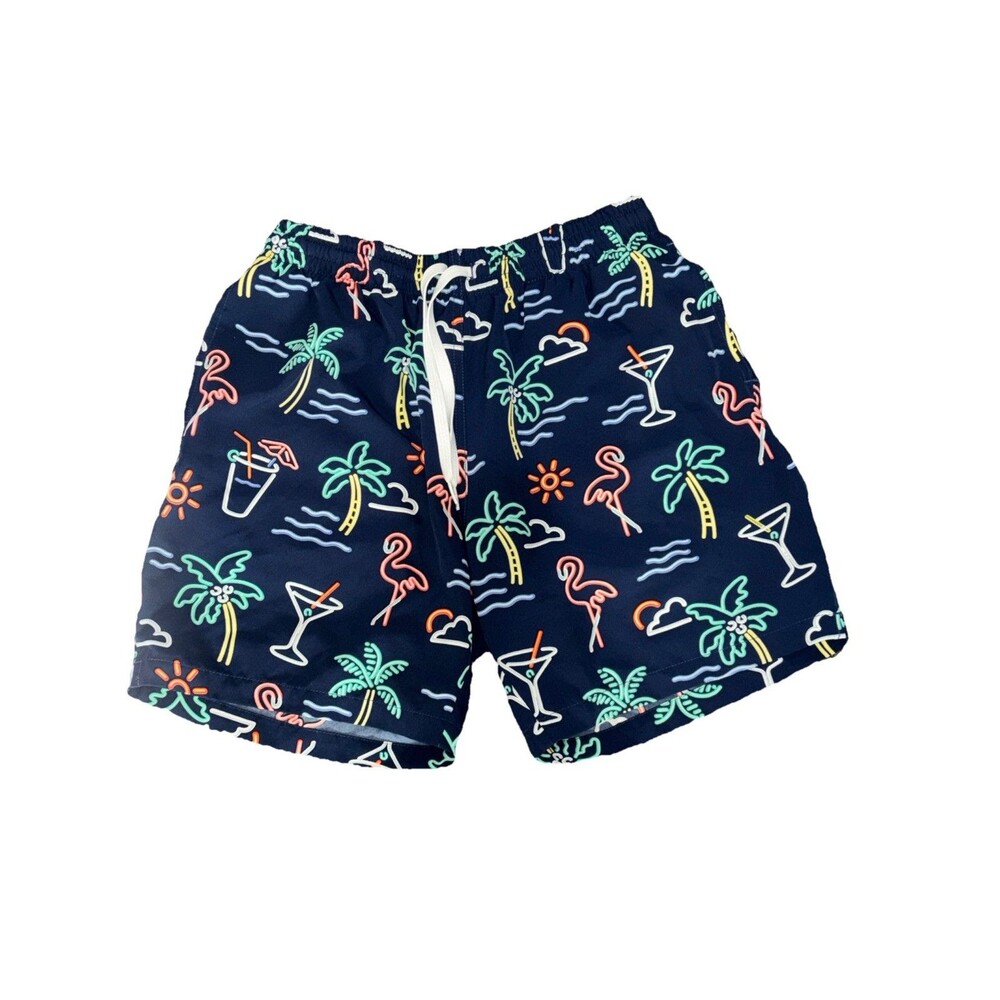 Chubbies Shorts Mens Medium Blue The Neon Tropical Lights Swim Trunks